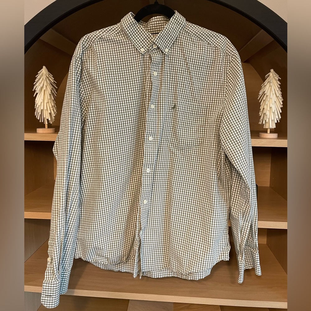 Nautica Men's Olive Checkered Button Down Shirt Size XL